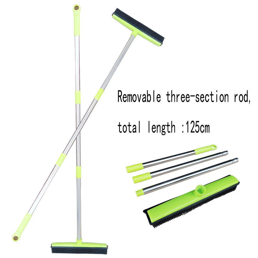 Pet Hair Removal Rubber Broom with Squeegee - Effortless Carpet and Floor Cleaning for all Pet Hair