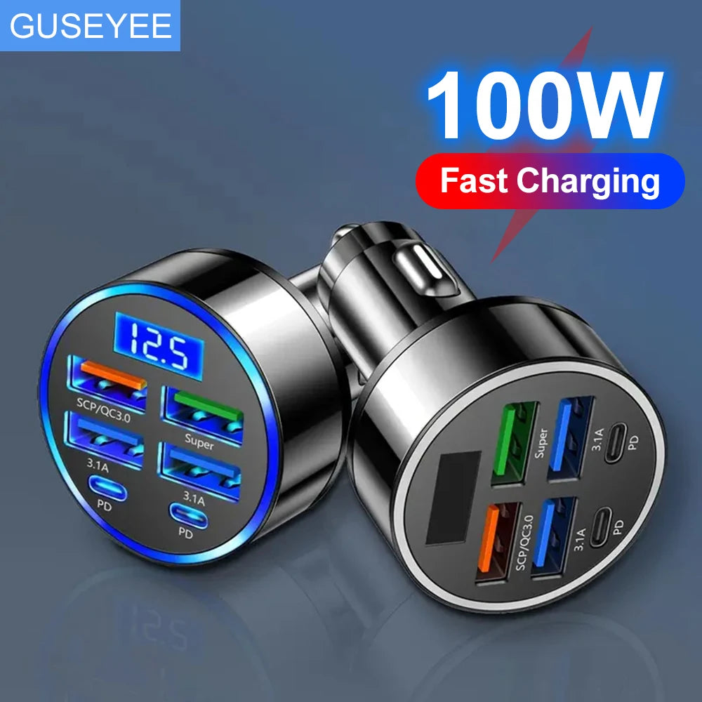 Super Fast 100W 6 Port Car Charger