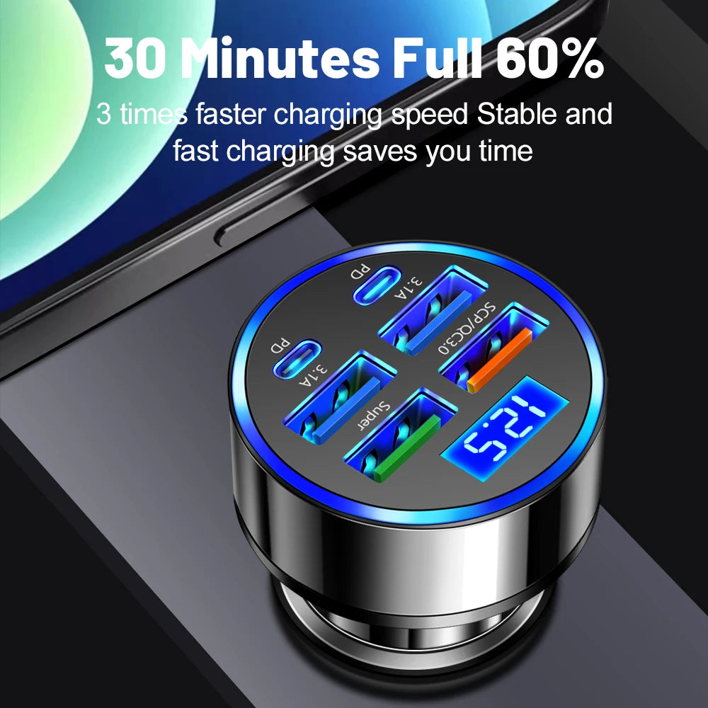 Super Fast 100W 6 Port Car Charger
