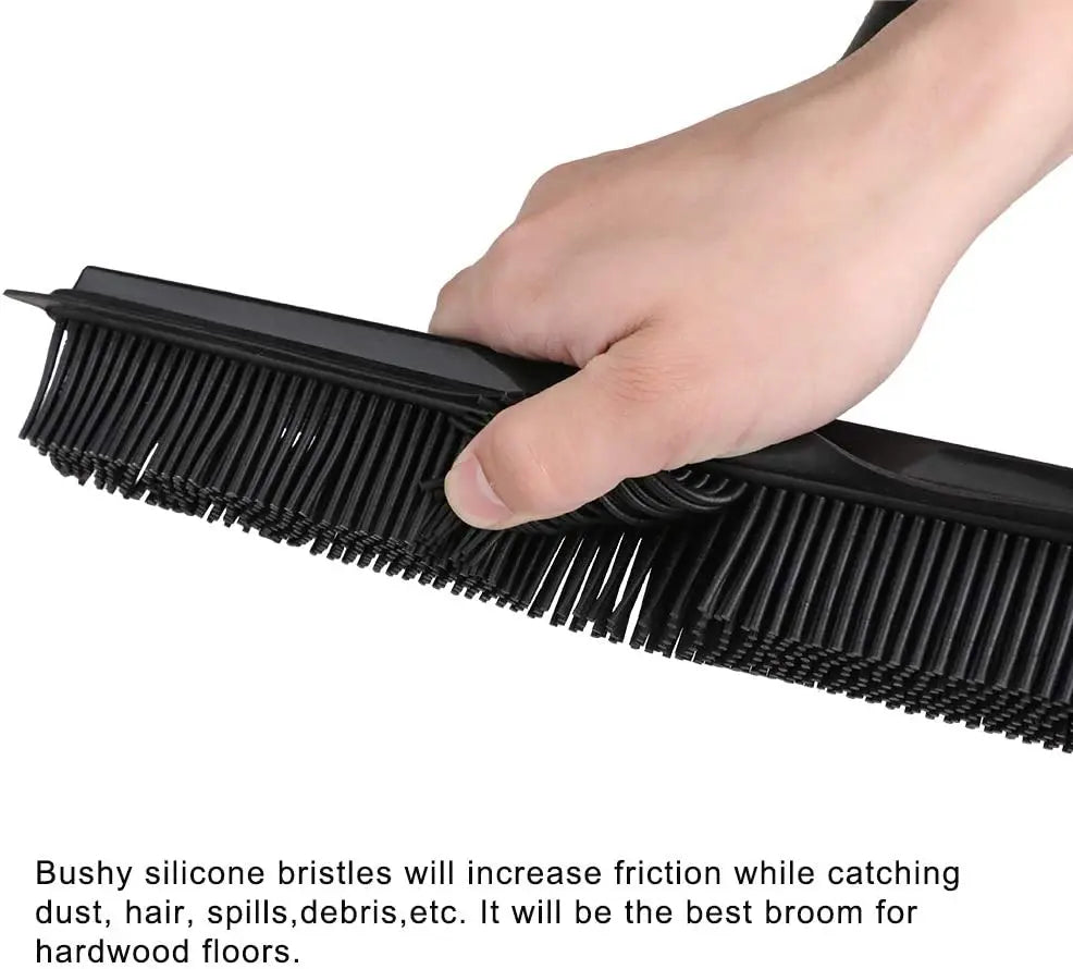 Pet Hair Removal Rubber Broom with Squeegee - Effortless Carpet and Floor Cleaning for all Pet Hair