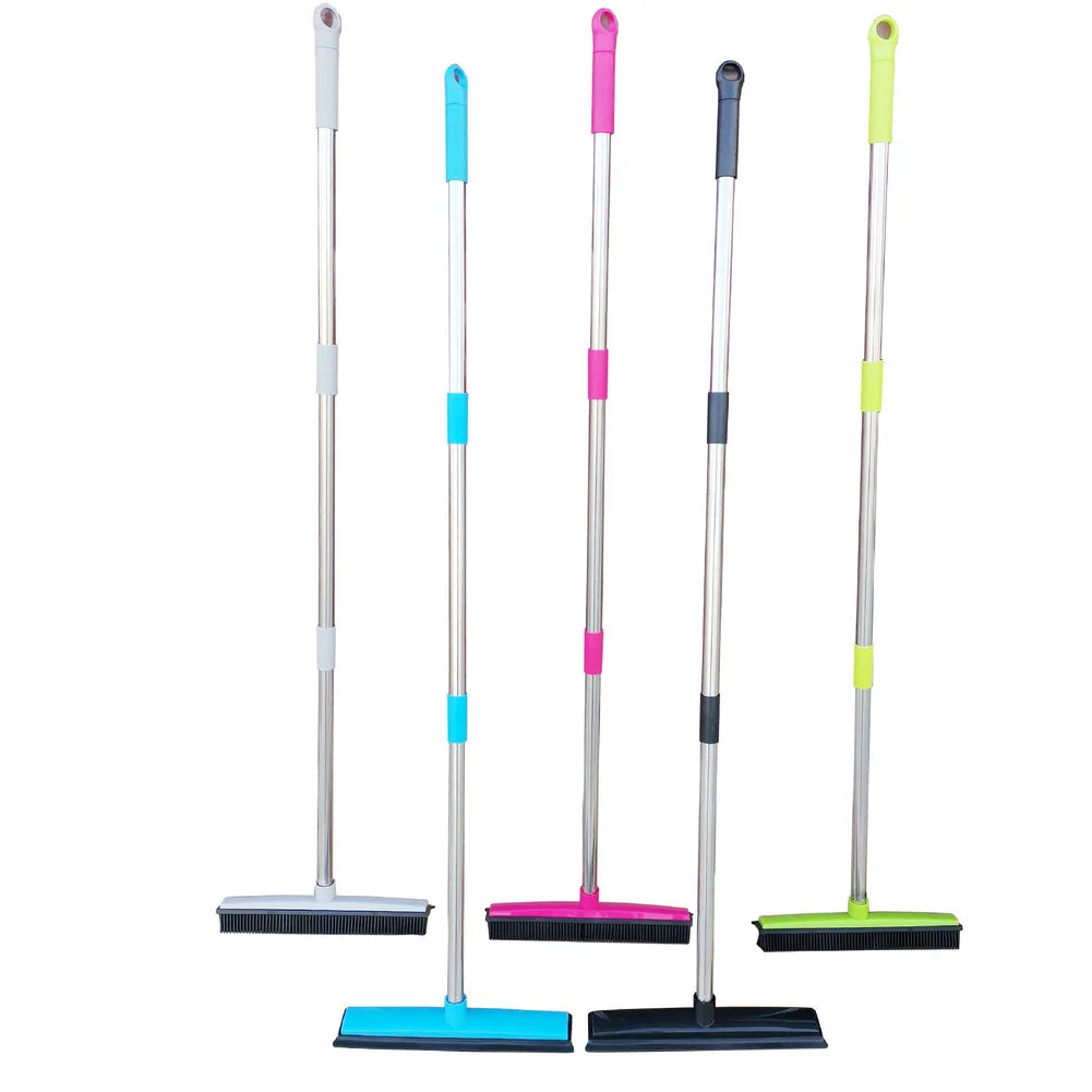 Pet Hair Removal Rubber Broom with Squeegee - Effortless Carpet and Floor Cleaning for all Pet Hair